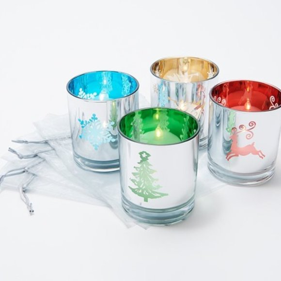 S/4 Illuminated Holiday Votives w/ Sheer Bags